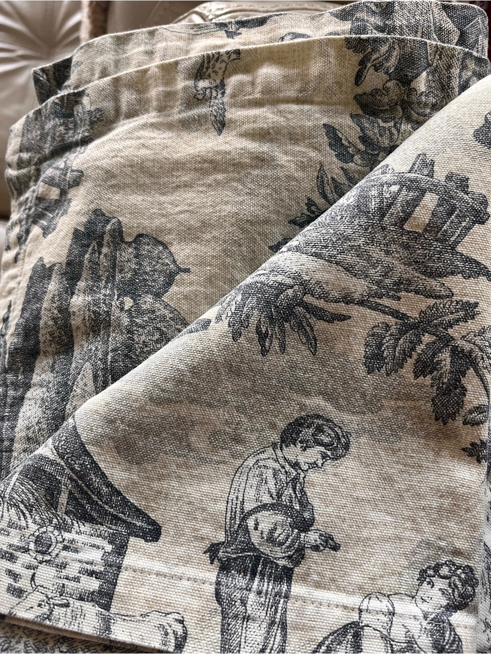 Le Telerie Toscane Italian Toile Linen Tablecloth 65” x 80” Vintage